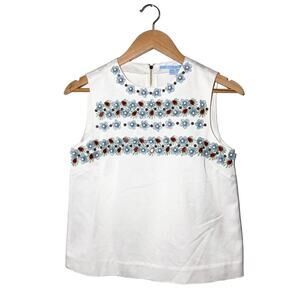 Draper James NEW Embellished Floral Beaded Sleeveless Tank Top White Red Blue 2